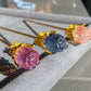 Natural FLuorite Hand craved Rose flower bud Shape Hairpin with Dangle Drop,Fluorite Crystal