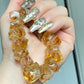 Succes and wealth Natural pyramid Citrine irregular Rock Cystal Dark Yellow Gold Bracelet grow with blue needle,handmade bracelet