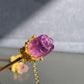 Natural FLuorite Hand craved Rose flower bud Shape Hairpin with Dangle Drop,Fluorite Crystal