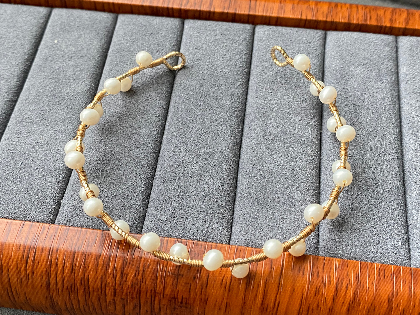 Natural Freshwater pearls 14K gold filled wire bangle bracelet,handmade bracelet, gift for her,  custom bracaelet