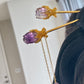 Natural FLuorite Hand craved Rose flower bud Shape Hairpin with Dangle Drop,Fluorite Crystal