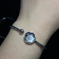Gibeon Meterite  Sterling silver Lucky clover star rotate adjustable bracelet bangle，Anniversary gift for her