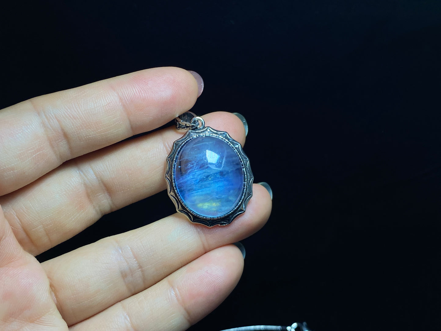 Nature Big Aquamarine Oval shape vintage setting pendant collar Boho Charm Necklace,March Birthstone