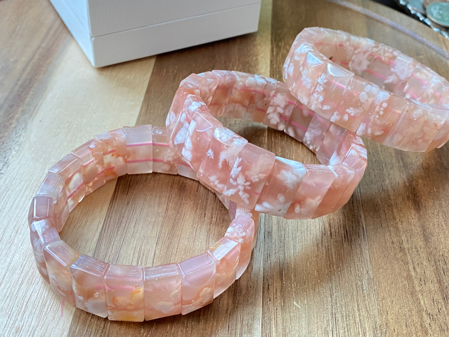 TOP Grade Nature Sakura Agate cherry blossom flower Rectangle bangle bracelet