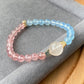 Natural High Grade Strawberry Quartz, Aquamarine,Rabbit hair Rutilated Quartz color block Two tone Butterfly Bracelet 6-7MM