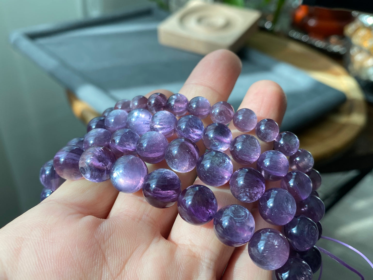 AAAAA grade cat eyes luxury purple Lepidolite,woman bracelet, nature smoothy round gemstone bead bracelet