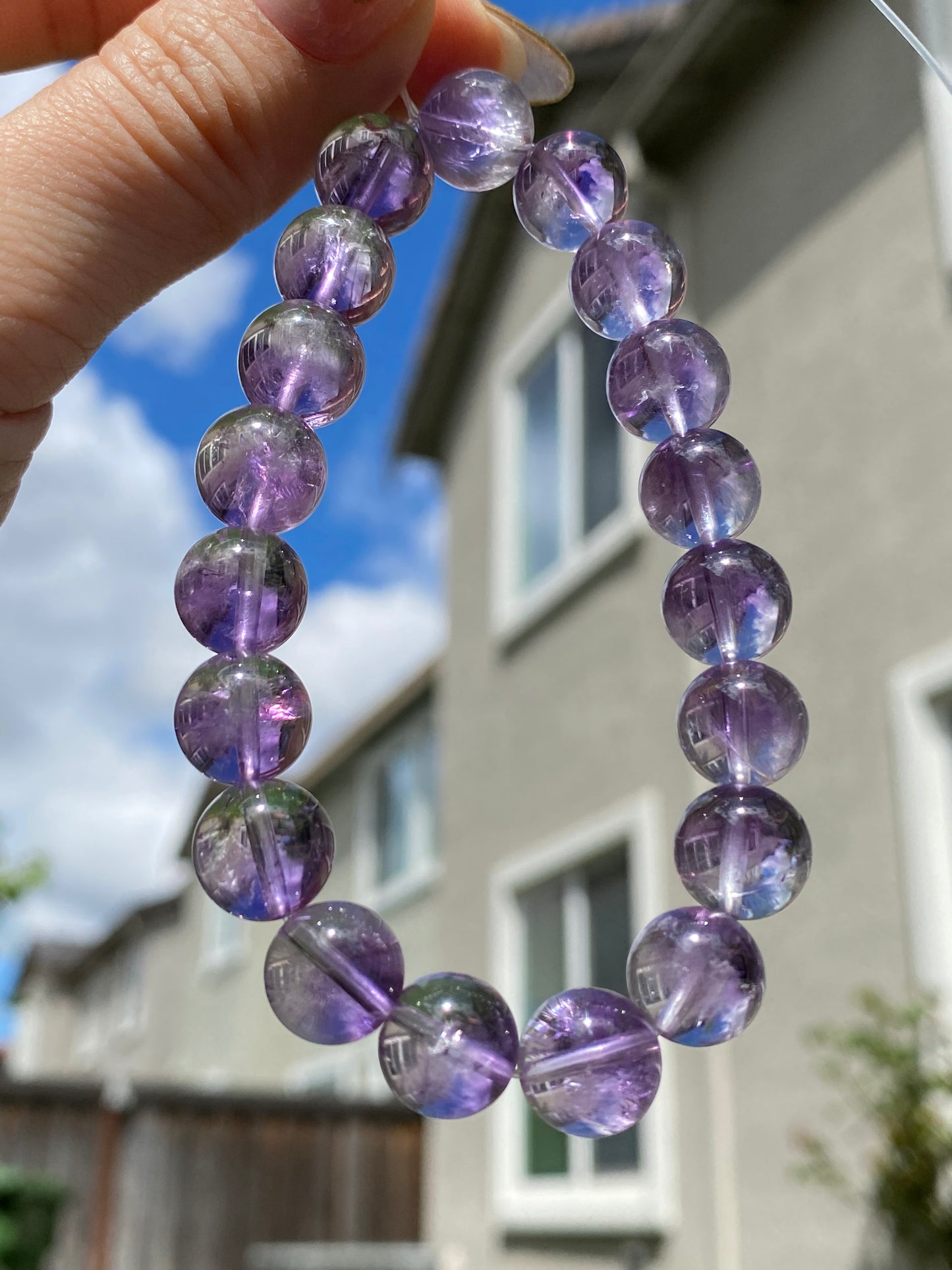 Big beads Top Grade Clear Natural Deep Purple Quartz Rutilated Pyramid Inside half-pot purple rutilated Round rabbit hair Bracelet,gift for her, gift for him