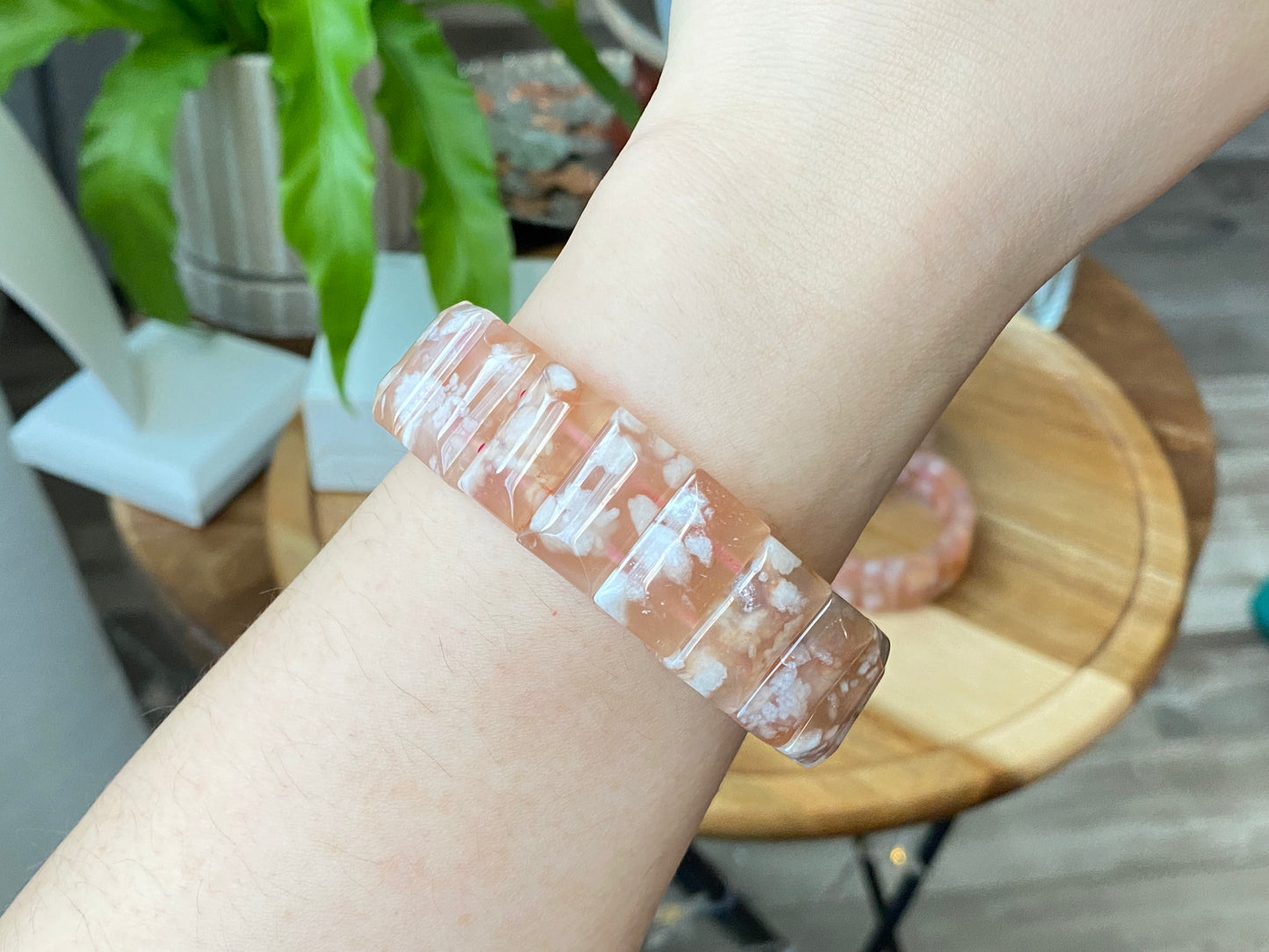 TOP Grade Nature Sakura Agate cherry blossom flower Rectangle bangle bracelet