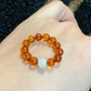Natural Myanmar Blood amber with Hetian Jade bead elegant handmade ring,gift for her,gift for him
