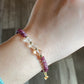 Natural Ruby Red Tourmaline Pink Tourmaline 5mm with white crystal Beaded Bracelet