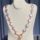 Natural freshwater pearls,baroque metal purple pink cookie shape round button  multiple use Necklace,handmade necklace