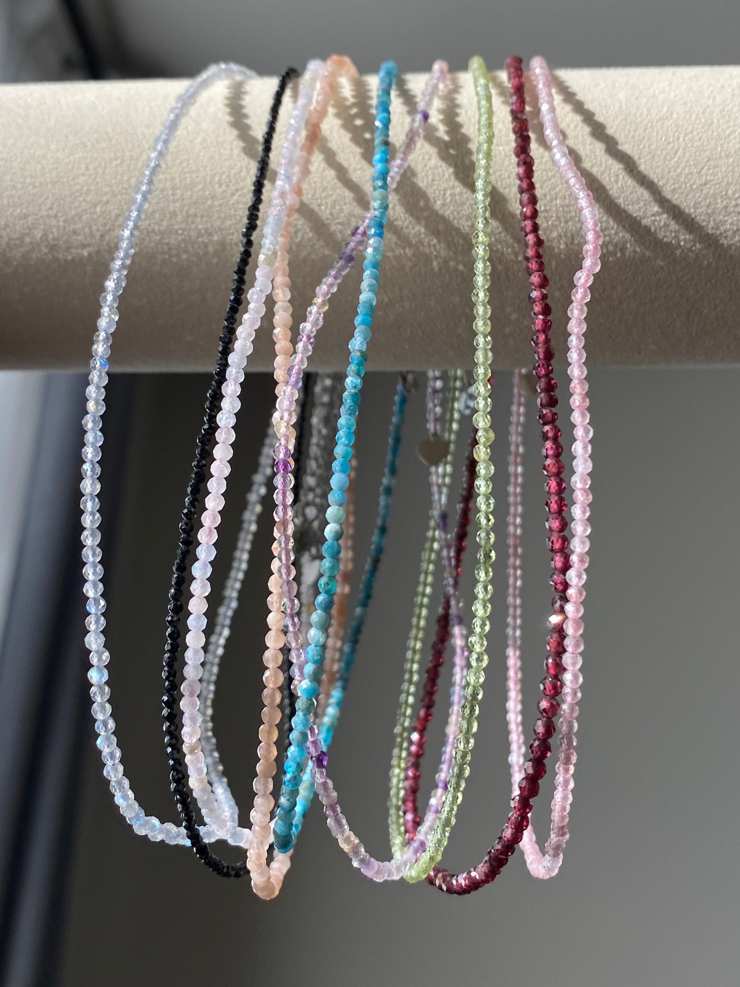 2mm+ $20 for 2 Natural Faceted gemstone,Moonstone,strawberry Quartz,Garnet,sunstone,Peridot,Tourmaline,Fluorite，Blue Apatite，Morganite Double Wrap Bracelet, Chocker Necklace