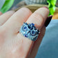 Hand made Natural Tanzanite and Black Spinel Sterling silver Owl big Ring adjustable size