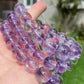 Big beads Top Grade Clear Natural Deep Purple Quartz Rutilated Pyramid Inside half-pot purple rutilated Round rabbit hair Bracelet,gift for her, gift for him