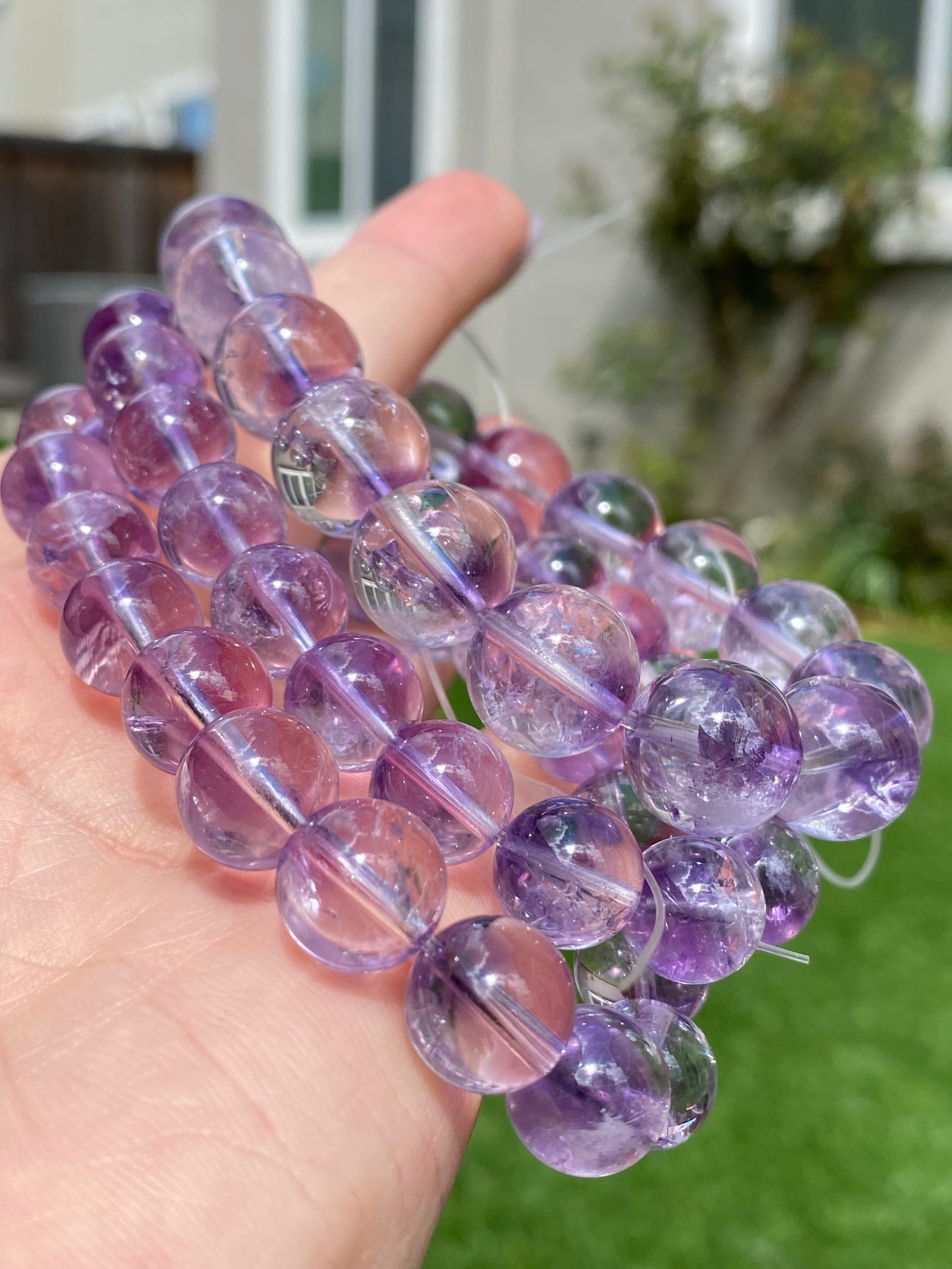 Big beads Top Grade Clear Natural Deep Purple Quartz Rutilated Pyramid Inside half-pot purple rutilated Round rabbit hair Bracelet,gift for her, gift for him