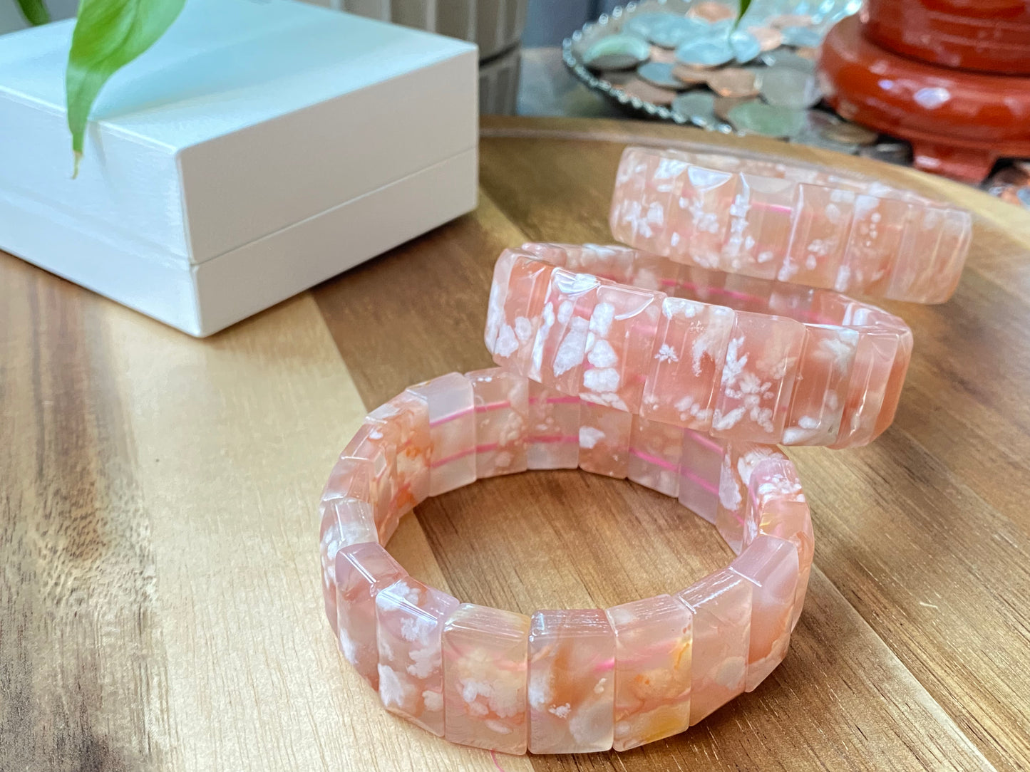 TOP Grade Nature Sakura Agate cherry blossom flower Rectangle bangle bracelet