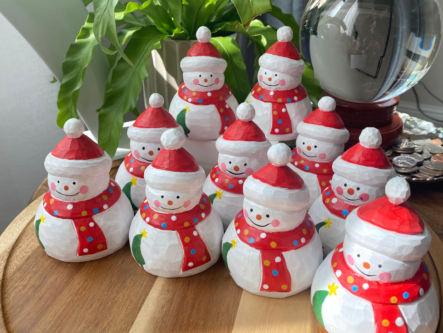 Hand Sculpture Basswood painting Faceted happy smiling Snowma home dectoration ornament