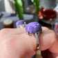 AAAAA Genuine Natural High Grade Silk Shin Purple Charoite,Cat Eyes Oval Shape sterling silver Adjustable Ring