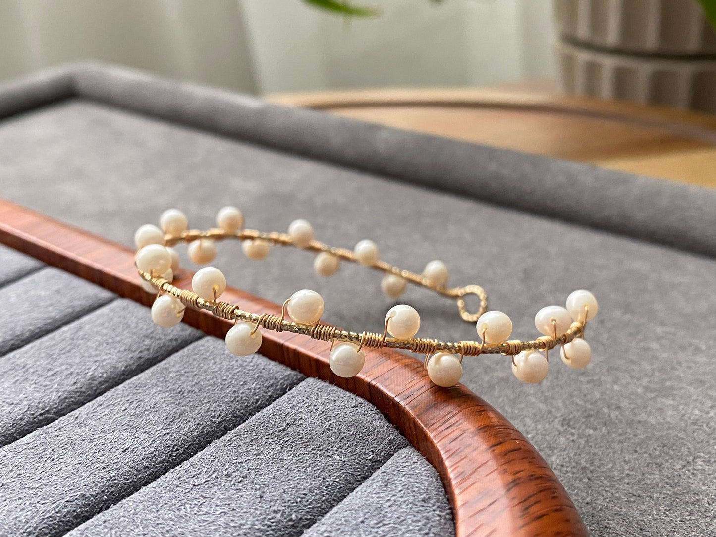 Natural Freshwater pearls 14K gold filled wire bangle bracelet,handmade bracelet, gift for her,  custom bracaelet