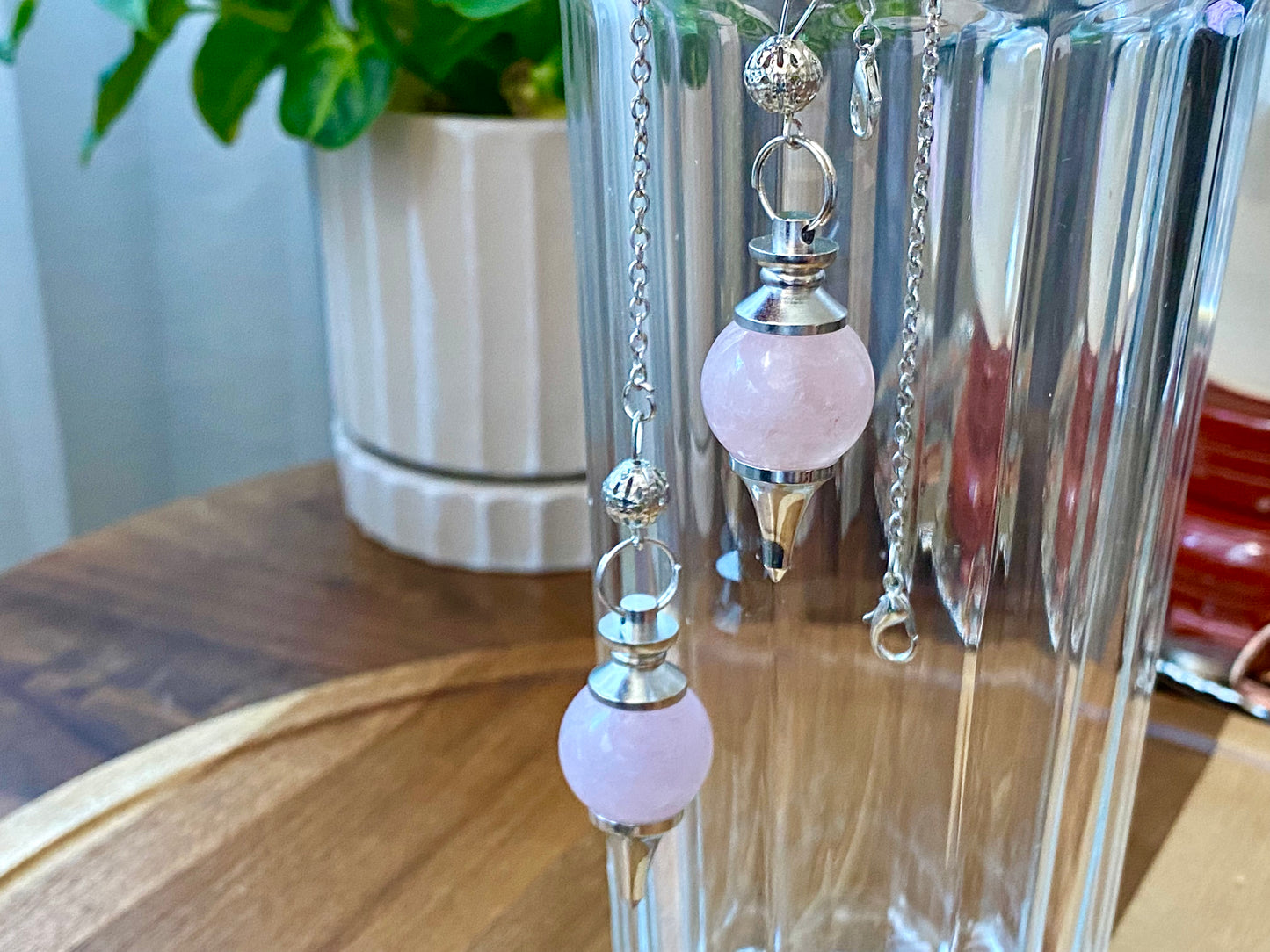Rose quartz Pendulum , Dowsing Crystal ,Reiki  crystal
