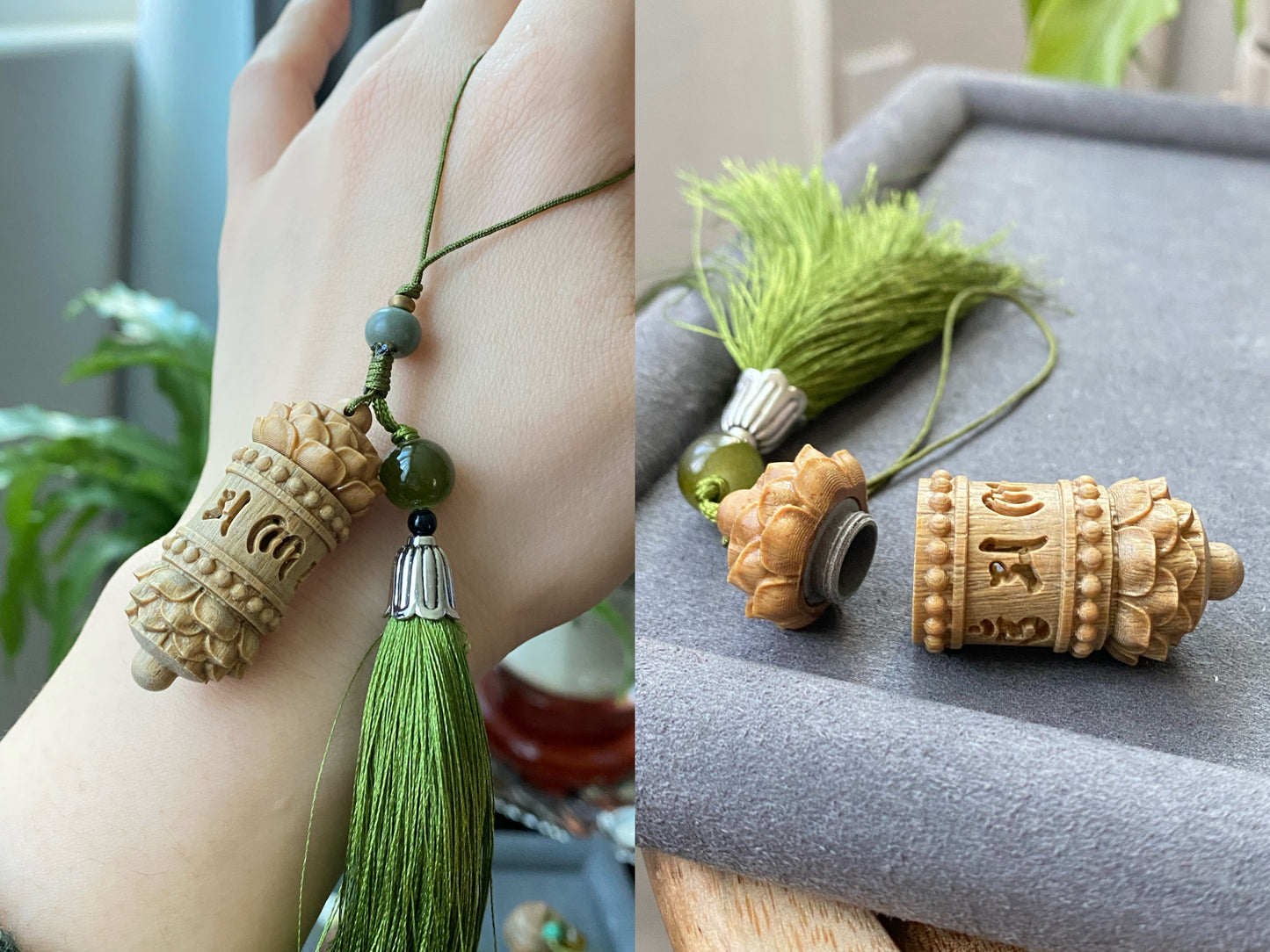 Hand Carving Natural wood Hollow see though Fragrance Balm Extensioner Hanger Diffuser