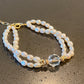 Natural freshwater super shinning irregular double Baroque Pearls with facted White crystal Beaded Bracelet, wedding bracelet,Anniversary Gift