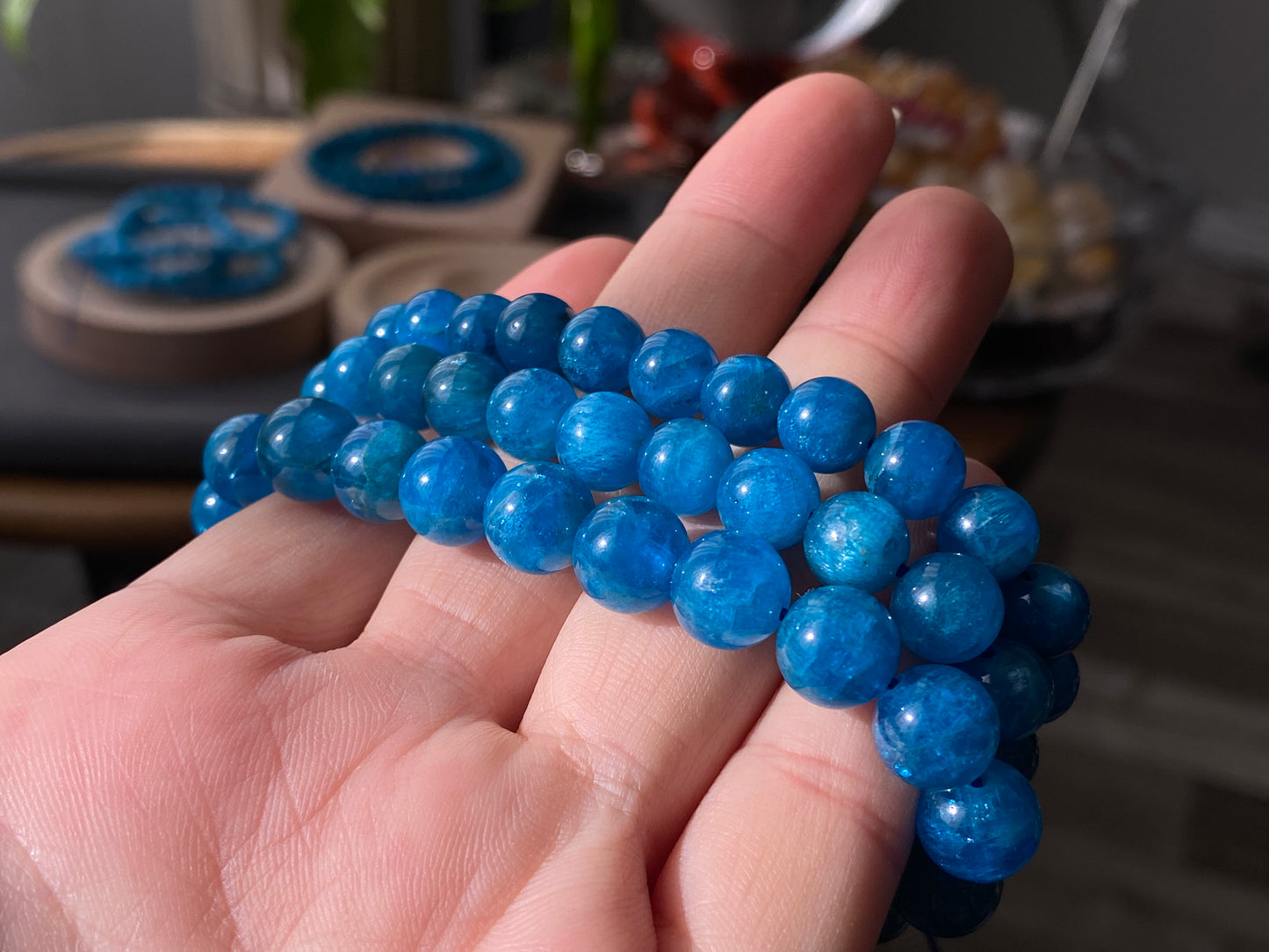 AAA Grade Natural Blue Apatite Round  Crystal  Yoga Jewelry ,Boho Jewelry Bracelet 6mm 7mm 8mm 9mm