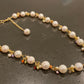 Natural Freshwater Pearl White round 8-9MM Baroque Pearls with rainbow colorful facted Crystal 14K gold Necklace