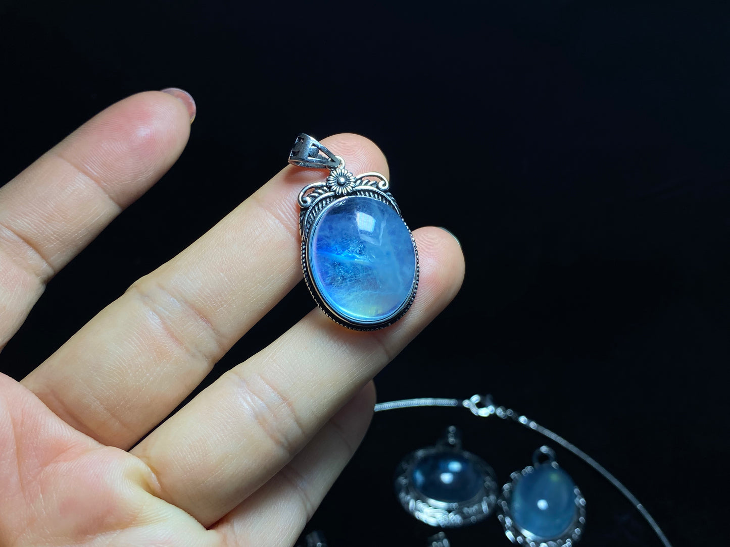 Nature Big Aquamarine Oval shape vintage setting pendant collar Boho Charm Necklace,March Birthstone