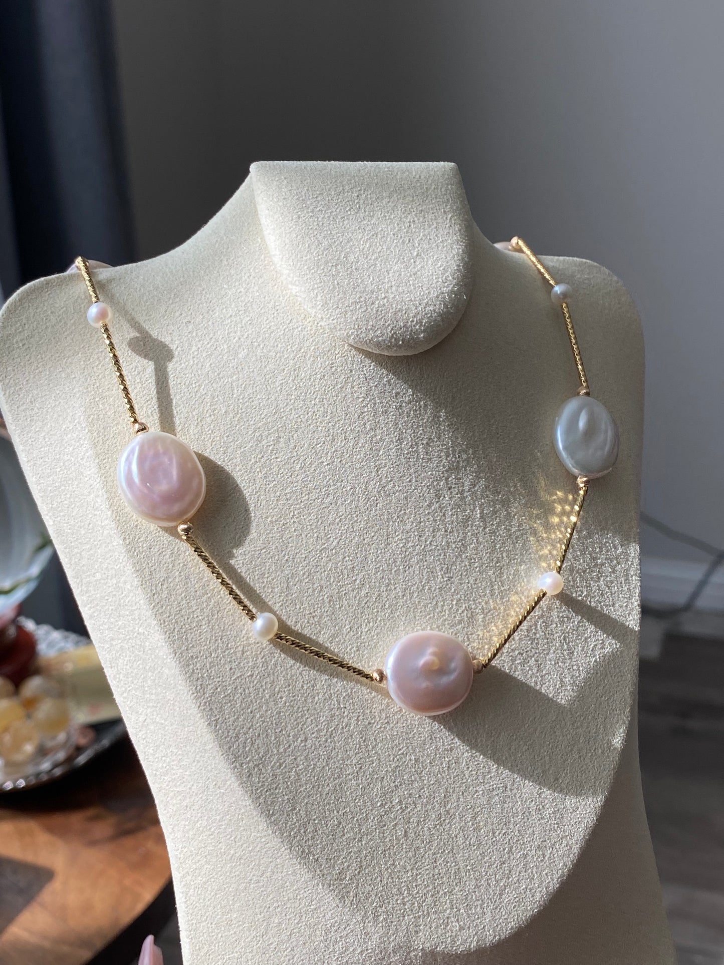 Natural freshwater pearls,baroque metal white blue gum shape  multiple use Necklace,handmade necklace