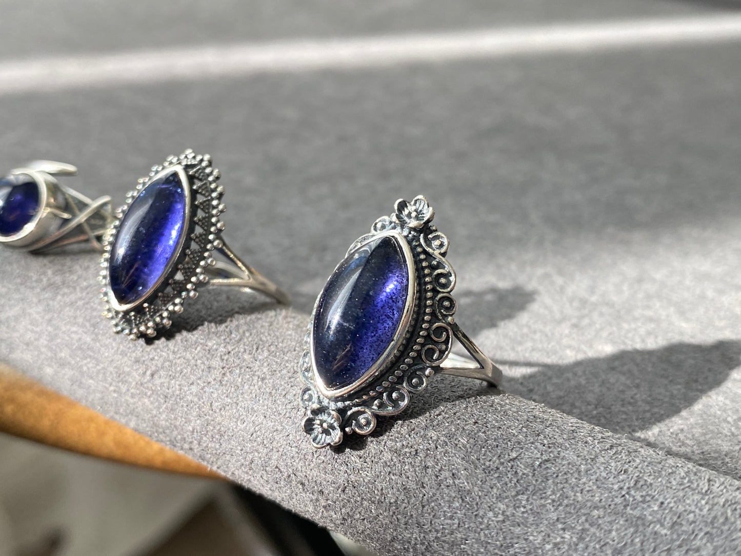 Natural High Rare Grade Marquise Bloodshot Iolite，Cordierite，Dichroite Mid century modern Vintage Sterling Silver Ring,weight lose gemstone
