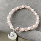 Love with Crescent Moon Rose Quartz freshwater pearls faceted clear quartz handmade bracelet, gift for her,Valentine gift