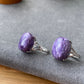 AAAAA Genuine Natural High Grade Silk Shin Purple Charoite,Cat Eyes Oval Shape sterling silver Adjustable Ring