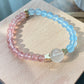 Natural High Grade Strawberry Quartz, Aquamarine,Rabbit hair Rutilated Quartz color block Two tone Butterfly Bracelet 6-7MM