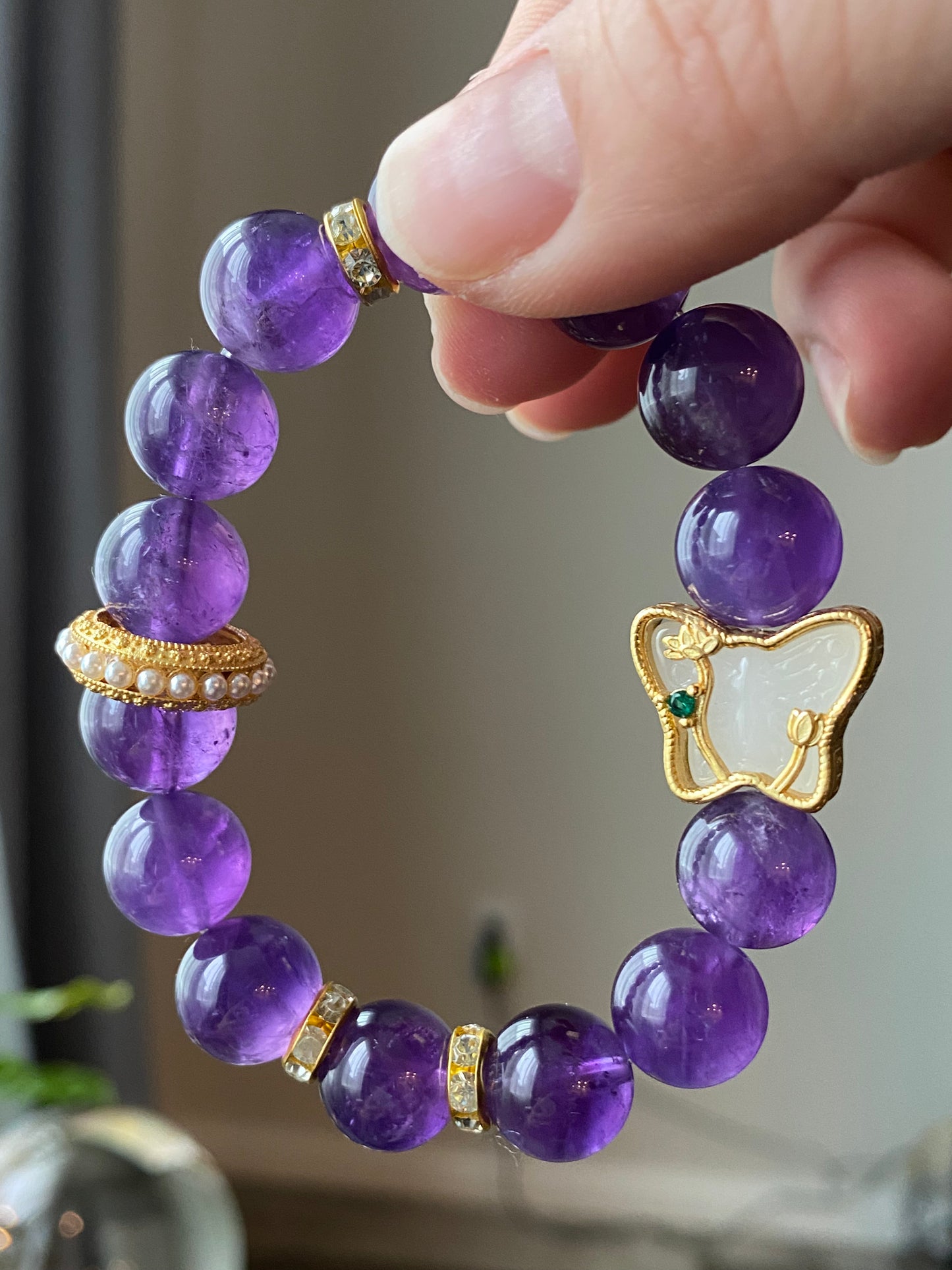 Natural Amethyst design with butterfly handmade bracelet,custom bracelet，gift for her