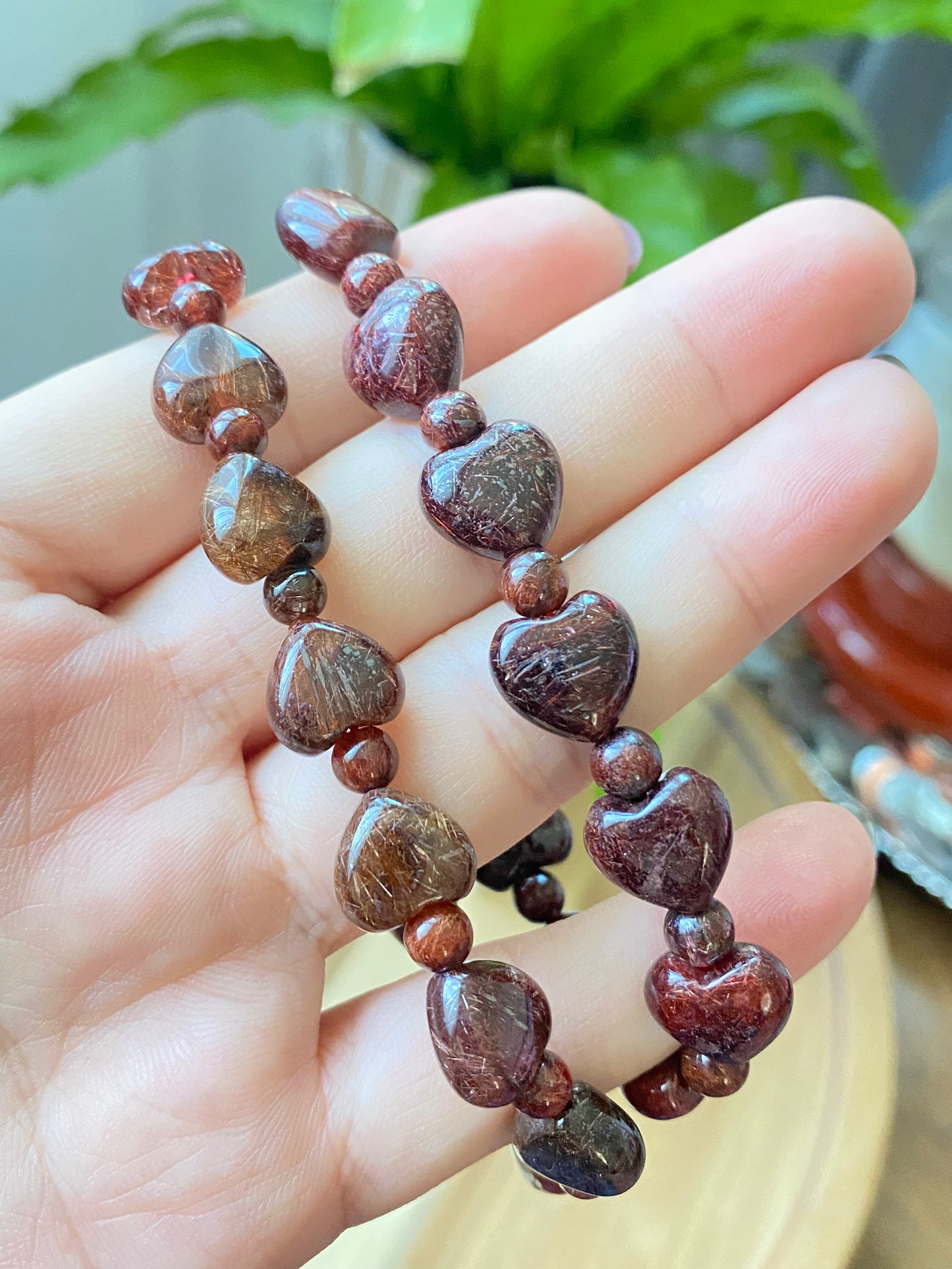 Natural Red Copper Rutilated Quartz Full of rutilated heart shape bead bracelet 12mm