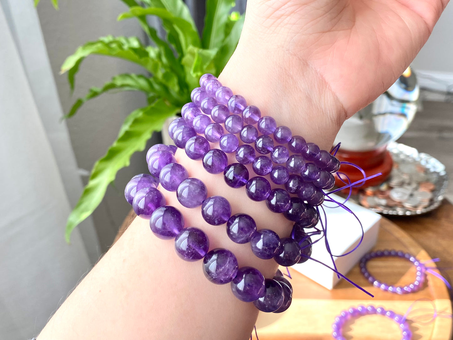 AAAA High Quality Natural Amethyst Brazil round bead bracelet,Deep purple  7mm 8mm 9mm 11mm 13mm