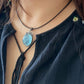 Nature Big Aquamarine Oval shape vintage setting pendant collar Boho Charm Necklace,March Birthstone
