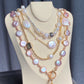 Natural freshwater pearls,baroque metal white blue gum shape  multiple use Necklace,handmade necklace