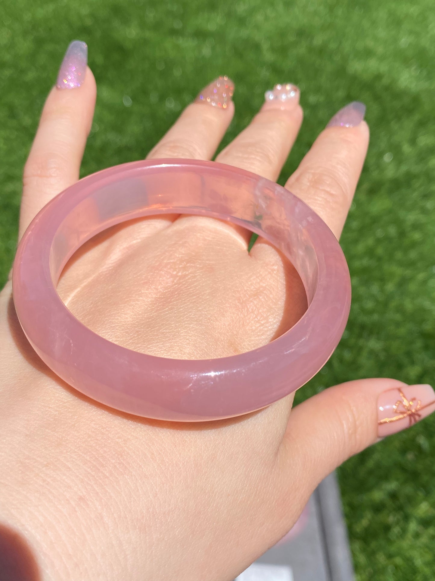 TOPPEST Silky Fire illuminate Rose Quartz Bangle Bracelet,gemstone Rose Quartz Crystal Bangle,gift for her,gift for Mother,Lover