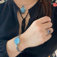 Nature Big Aquamarine Oval shape vintage setting pendant collar Boho Charm Necklace,March Birthstone