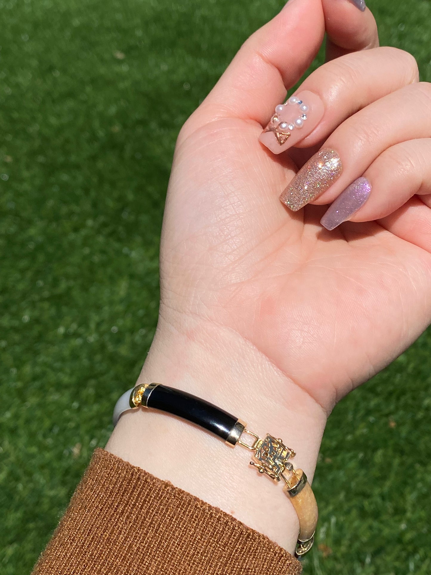 18K Gold plate Multiple Color Natural Jade Link Bracelet,gift for her,gift for MOM