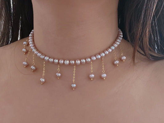 Natural freshwater pearls lavender pink dangle drop choker necklace,handmade necklace,wedding gift,Bridesmaid Gifts