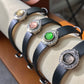 Gibeon Meterite Gold,Rose Gold,Green,Silver moving Sterling silver Leather bracelet， gift for her，gift for him