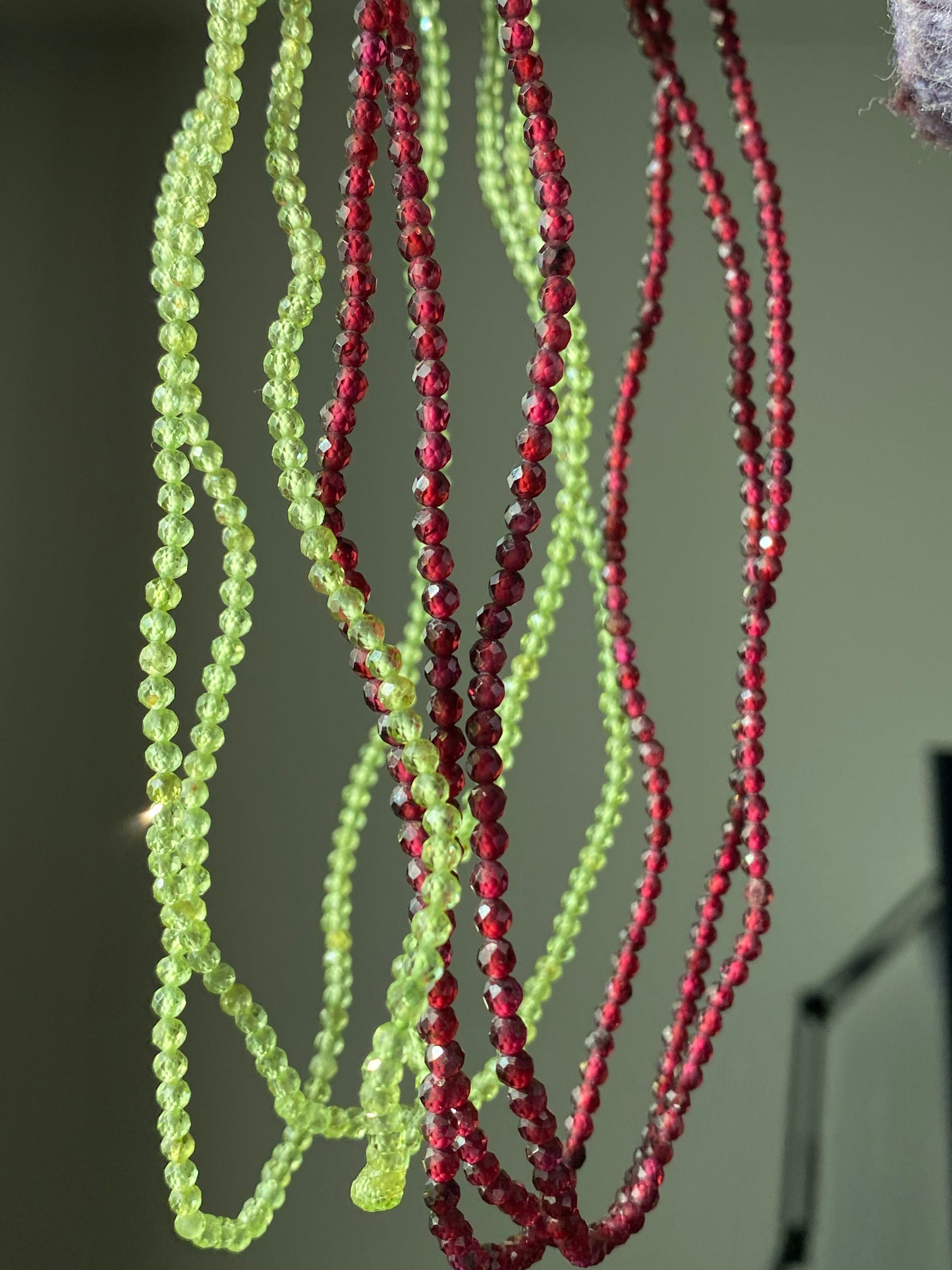 3mm+ Natural Faceted diamond Cut Gemstone,Prehnite,Garnet,super shinning Fire illuminate,Triple Wrap Bracelet,Long necklace