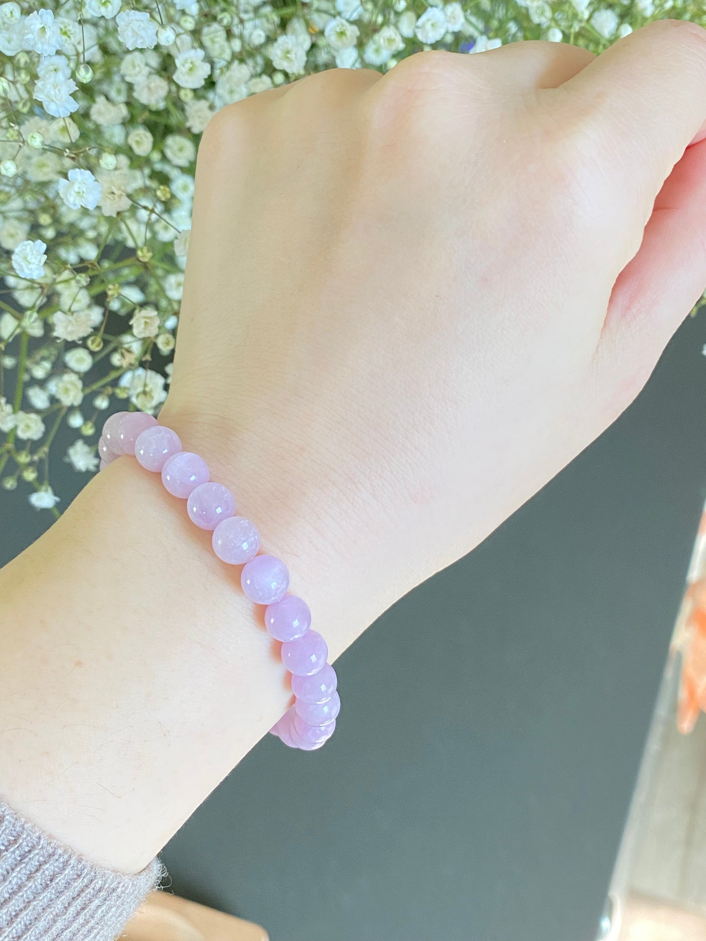 AAAA grade Lavender Lithium kunzite stone Quartz Purple Crystal Smooth Round cat eye fire Beads bracelet，handmade bracelet 7mm