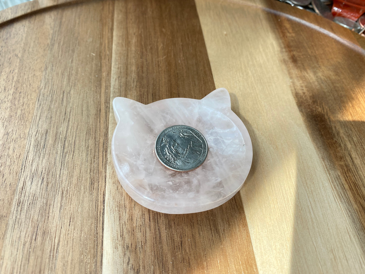 Natural Rose Quartz cuty kitty cat head mini plate