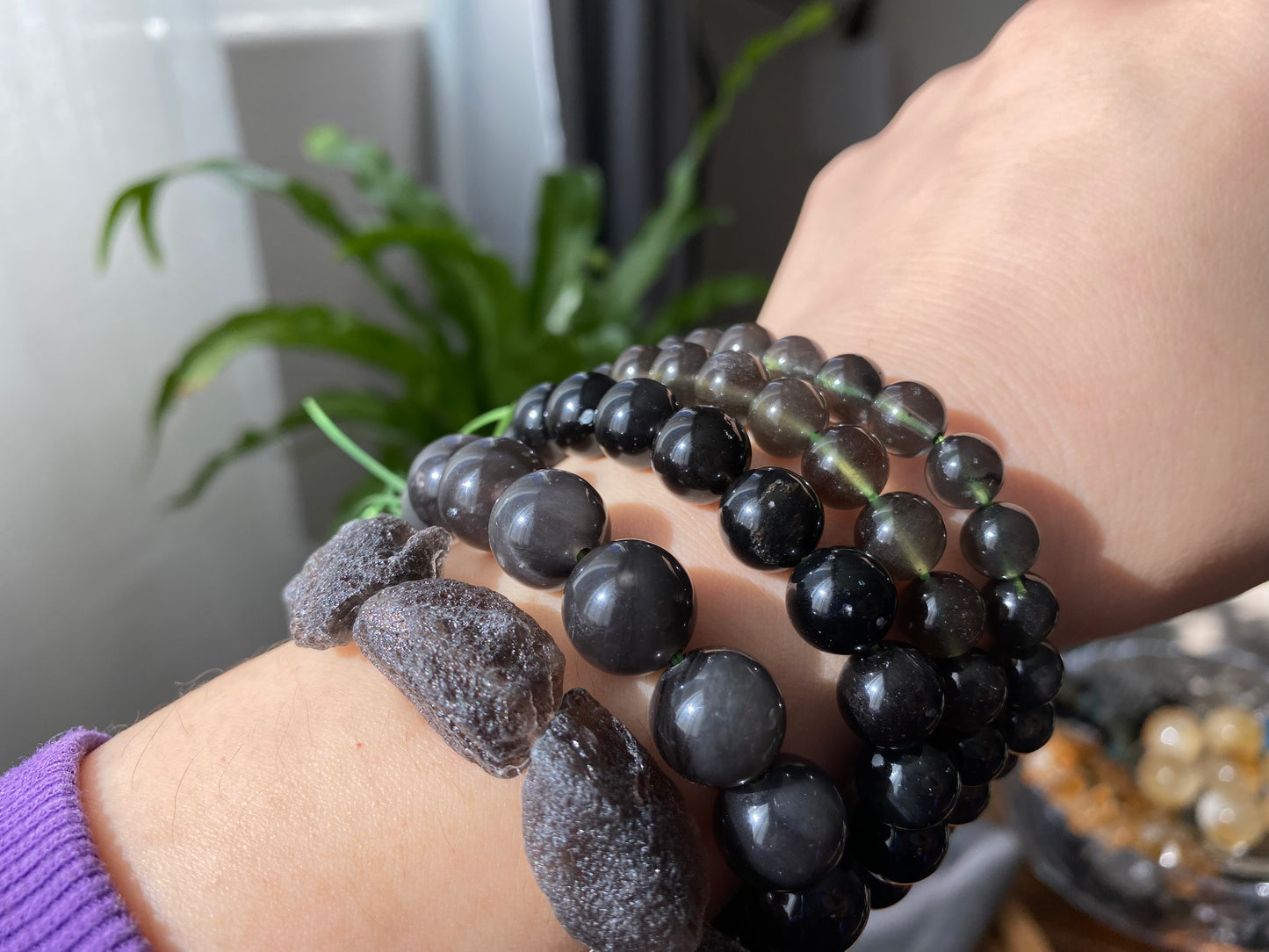 Natural Cintamani Saffordite Tektite Bracelet, wishing stone, Saffordite Tektites, Arizona Tektitest polished round bead bracelet