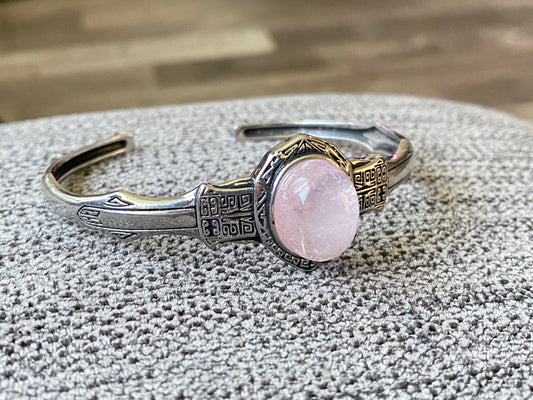 love of the bangle, rose quartz,Aquamarine vintage Sterling silver bangle bracelet