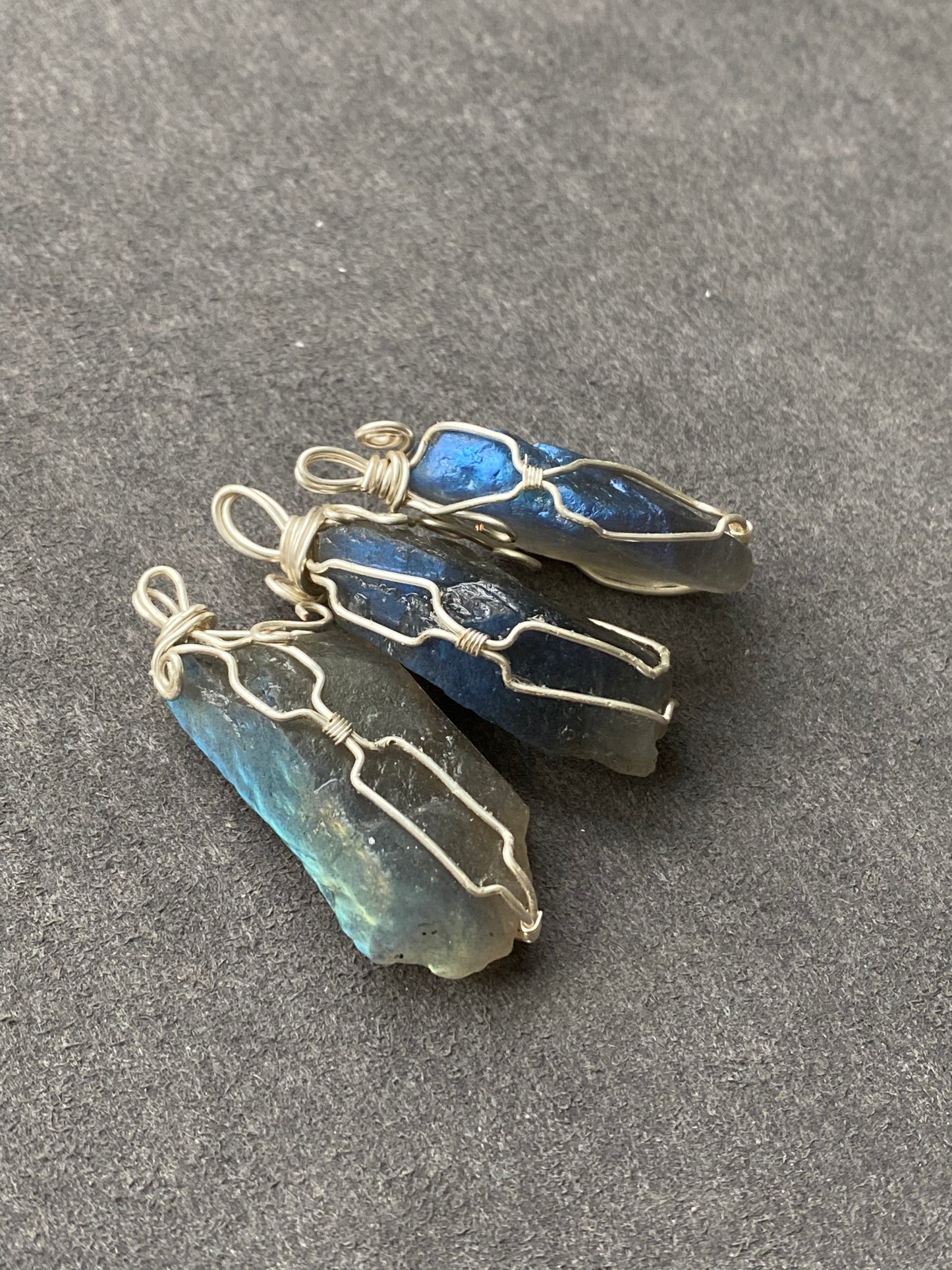 High grade Blue Fire Labradorite raw rock 14K white gold Wire Pendant, handmade pendat, gift for her, gift for him